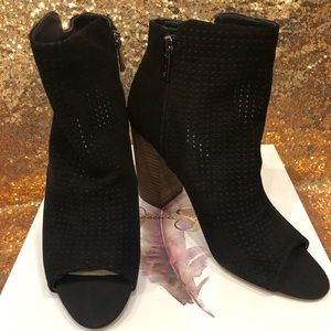 Jessica Simpson Suede Leather Open Toe Mesh Bootie